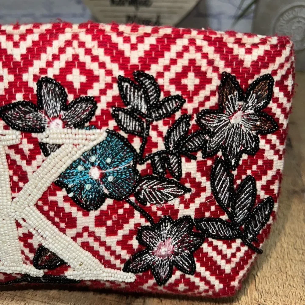 Kareena’s Monogram K Beaded/Embroidered Zipper Pouch